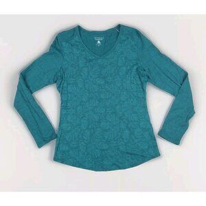 SEG'MENTS Small 100% Merino Wool Tee Green Leaf Pattern Knit Base Layer V-Neck
